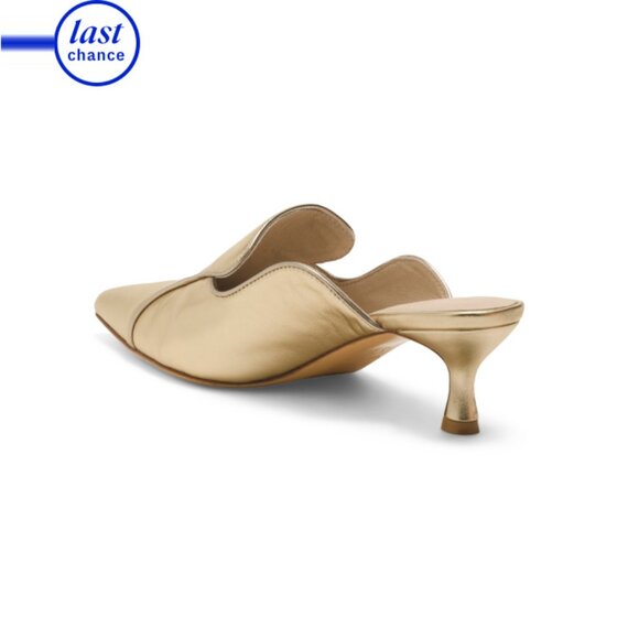 KOKO + PALENKI Gold Metallic Leather Parker Pointy Toe Heels - Picture 2 of 2